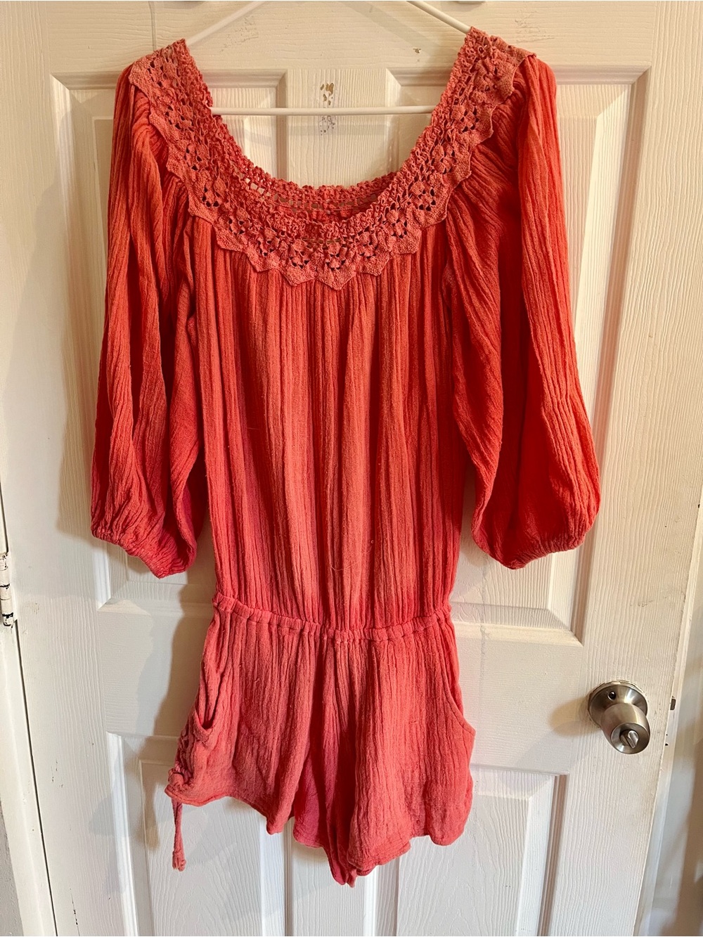 Jen’s Pirate Booty Romper Pink Gauze Long Sleeve size XS